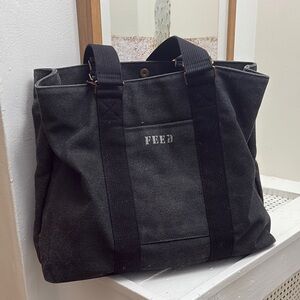FEED dark gray Canvas Tote Bag with Double Strap Handles